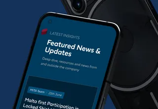 MITA 'Featured News & Updates' screen on a phone in dark blue