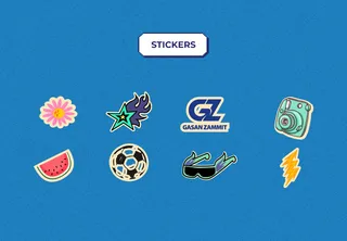 Motor Lab game 'Stickers' options including a flower, a watermelon, a football and a lightning bolt