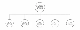 Brand architecture diagram: one master brand branching into five sub-brands