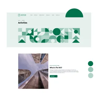 MISA Invest Saudi activities page with a skyscraper photo and green geometric pattern